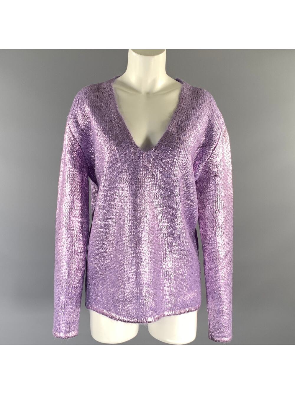TOM FORD Size S Lavender Mohair Blend Metallic V-Neck Sweater - Womens